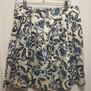 Loft white and blue floral print flare skirt